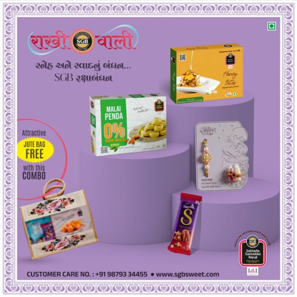 Healthy Rakhi Gift – Honey Bites (250g) & Sugar-Free Malai Peda with Chocolate & Rakhi Card